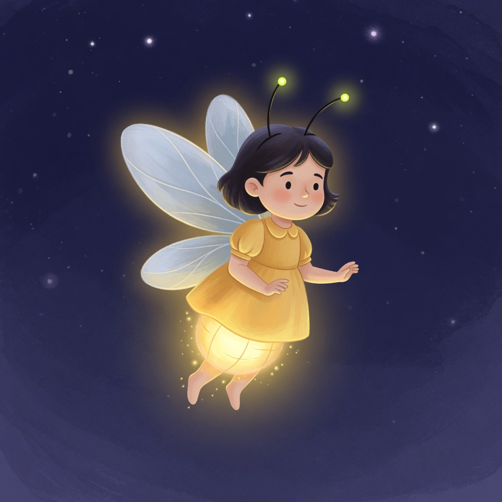 La fée luciole de LU6OLE : une petite fille aux ailes translucides, dont la robe s’éclaire comme une lanterne, montre le chemin dans la nuit